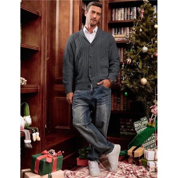 Mens Wool Blend Cardigan Sweater Long Sleeve V Neck Button Knit Casual Fall Wint - Picture 4 of 7